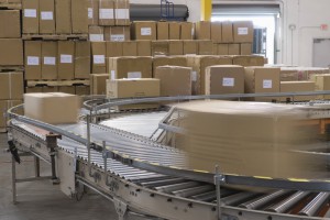 Shipping distribution cardboard boxes in distribution warehouse XPS